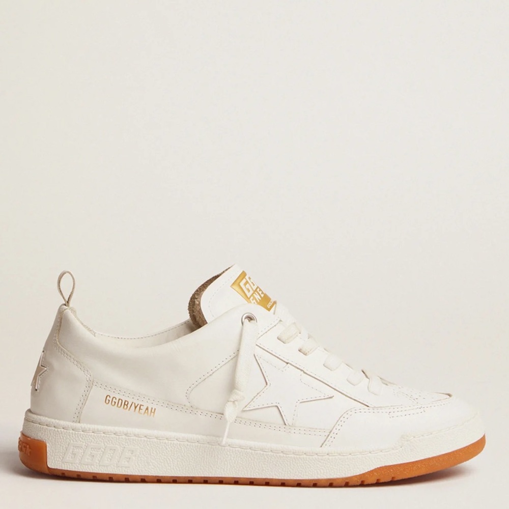 Golden Goose White and Tan Sneakers